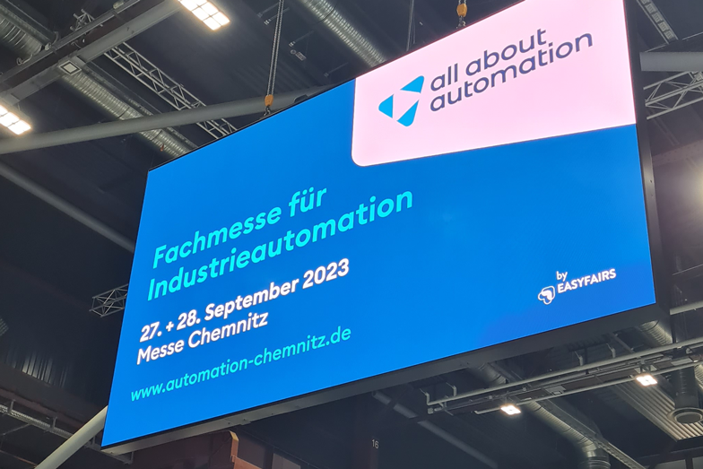 Großer Monitor auf der all about automation messe in Chemnitz 2023